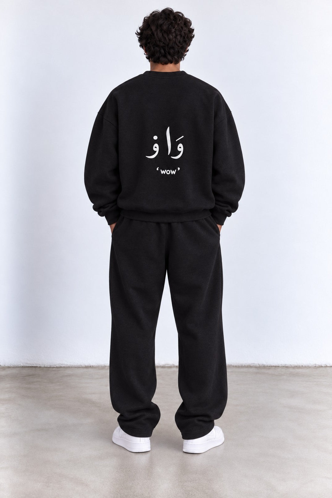 Classic Set in Black, back view with the Arabic back print