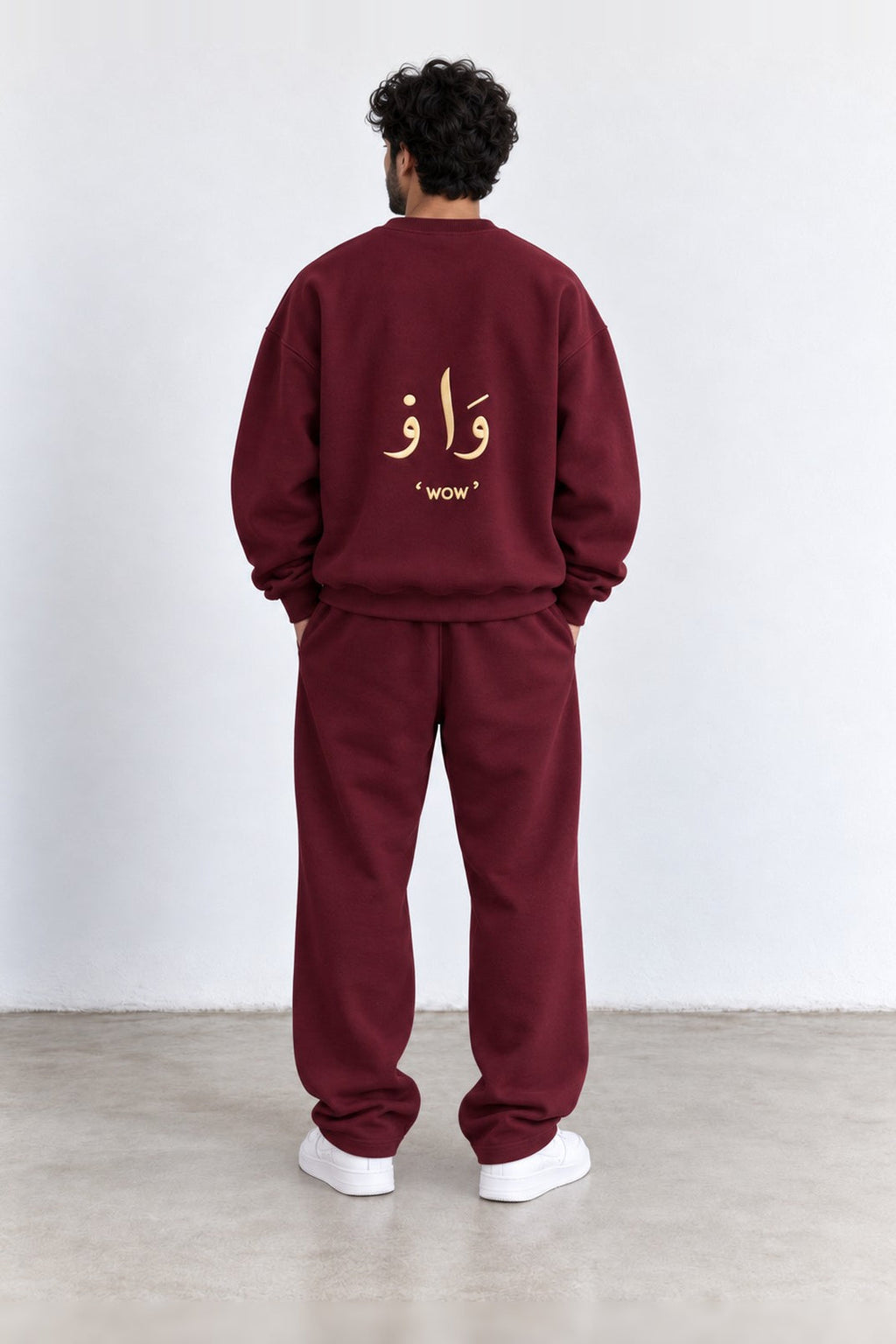 Classic Set in Maroon, back view with the Arabic back print