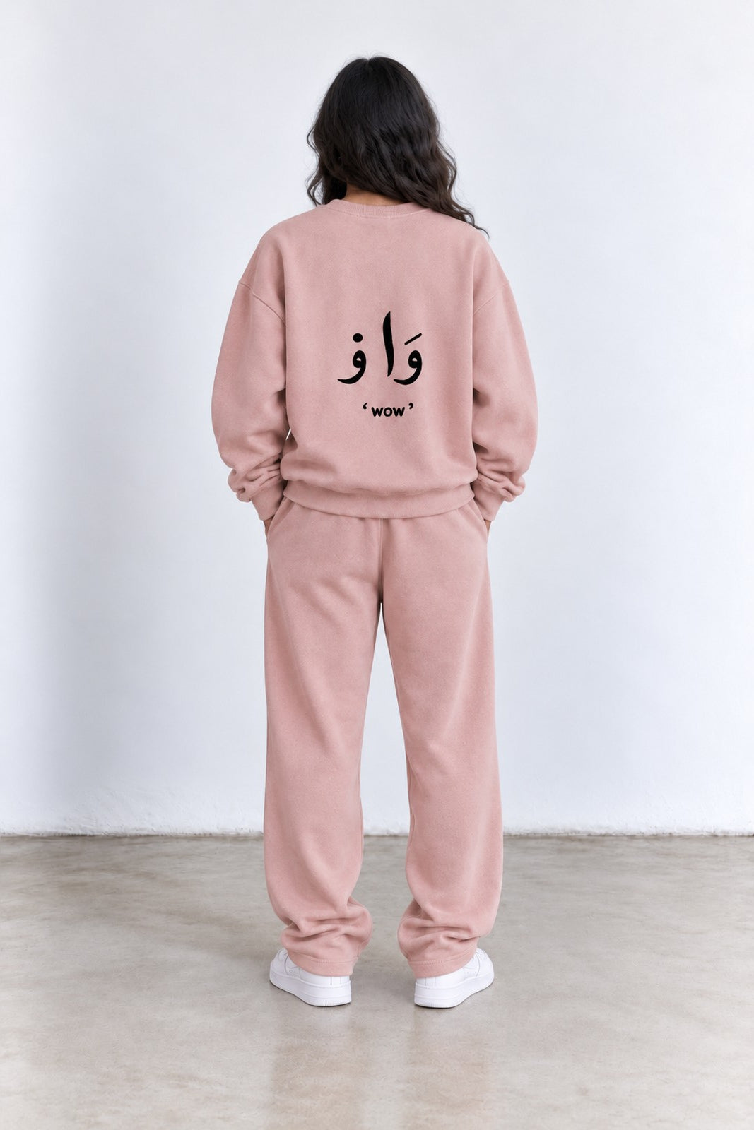 Classic Set in Pink, back view with the Arabic back print