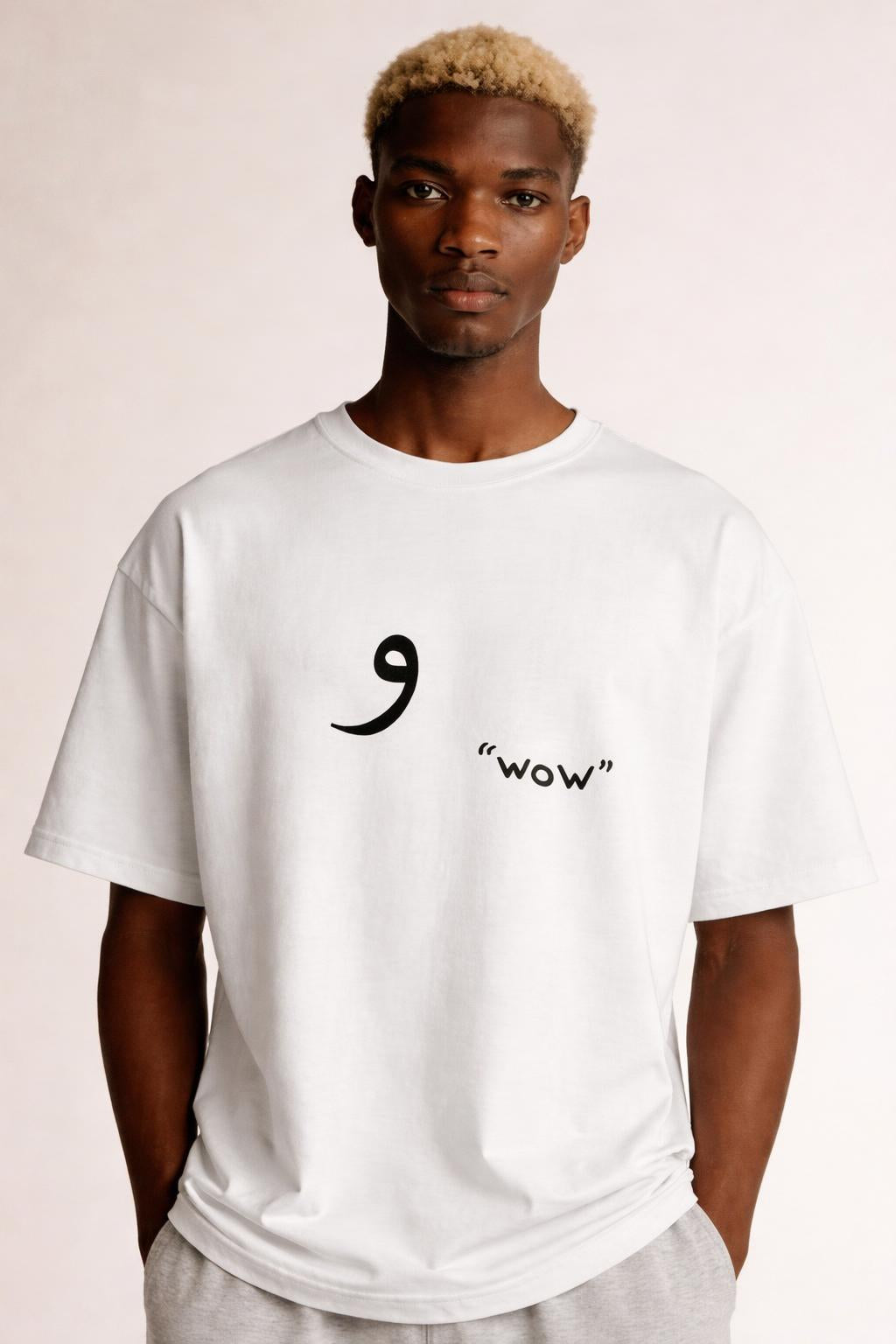 Close-up of the model wearing Classic Tee White