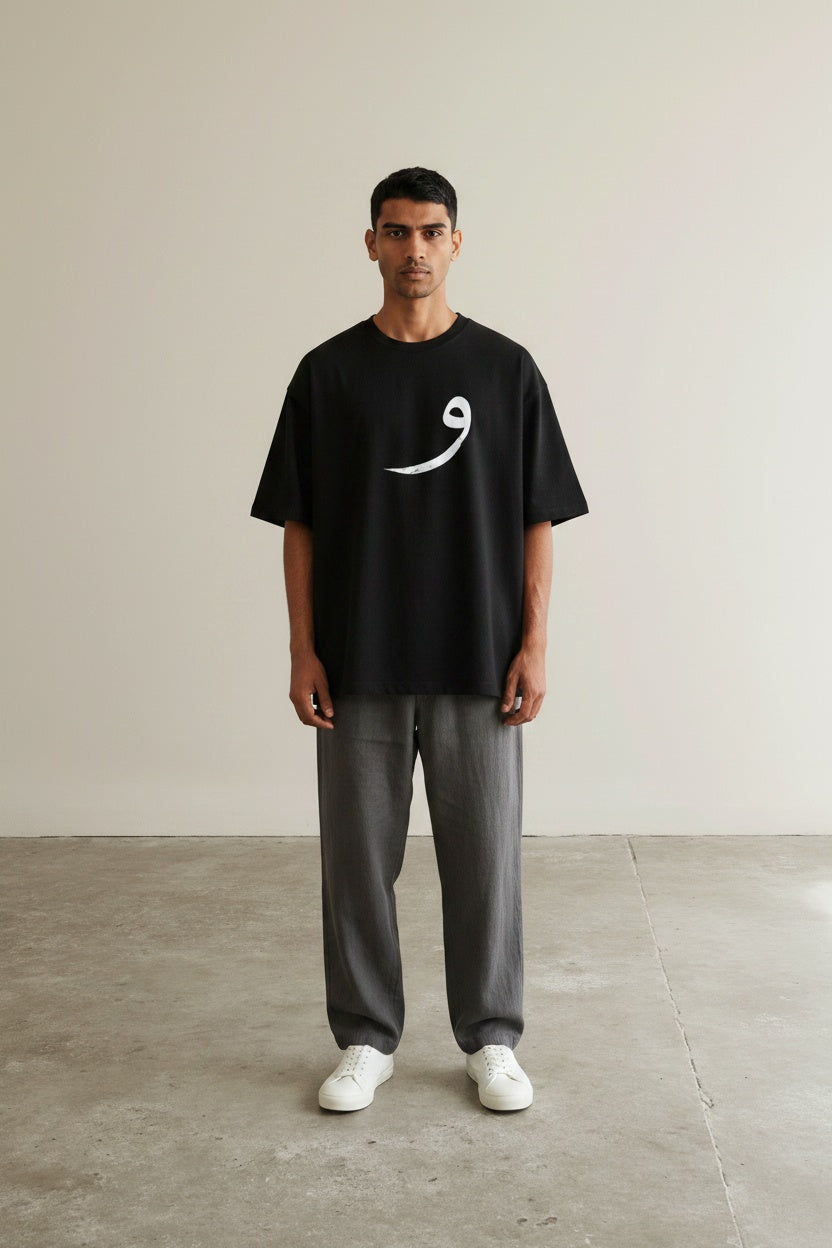 Full body view of the model wearing Classic Handwritten Tee Black