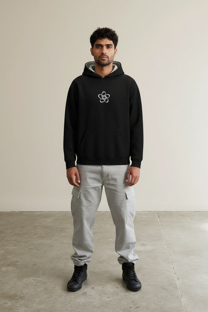 Full body view of the model wearing Keffiyeh Hoodie Black