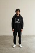 Full body view of the model wearing Box Logo Hoodie Black